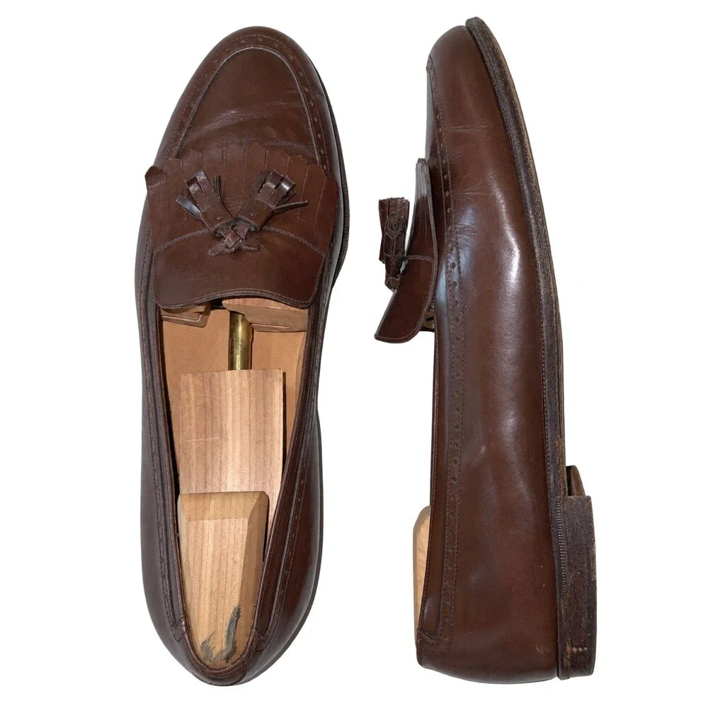 Salvatore Ferragamo Mens 10.5D Brown Leather Kiltie Tassel Loafers Moc Toe Italy